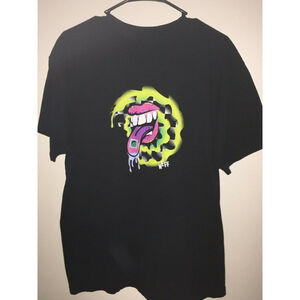 Neff Tee Large Black Crew Mouth Pink Lips Breath Strip Tounge Cotton Casual Men